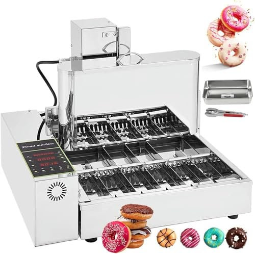 RRXEOUU Digital Fryer, Commercial Donut Making Machine, Auto Flip, Adjustable Thickness, Control Panel, Mini Donut Maker(6Row)