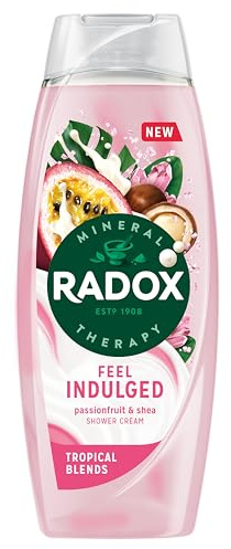 Radox Mineral Therapy Feel Indulged Shower Gel Body Wash uniquely blended with minerals, herbs and a passionfruit & shea scent for a mood-boosting experience 450 ml