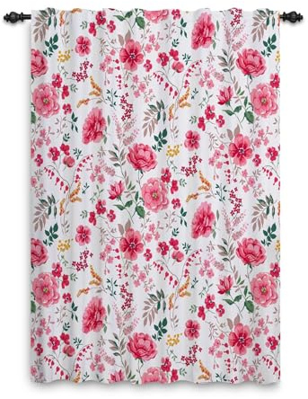 ggaimwf Cortina De Flores De Primavera Rosa Estética Floral Cortina botánica Estilo campestre de Granja Panel para Ventana Niña Dormitorio Jardín Puerta de Entrada Cortinas 117x175cm 1 Panel