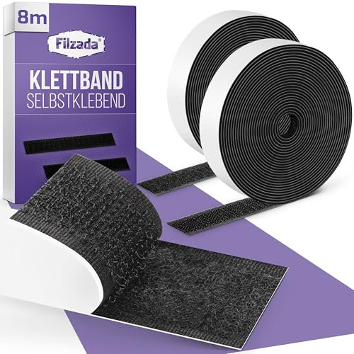 Filzada 8m Ruban Scratch Adhésif Noir 20mm EXTRA FORT – Rouleau Scratch Autocollant Double Face pour intérieur et extérieur – Bandes Adhésives