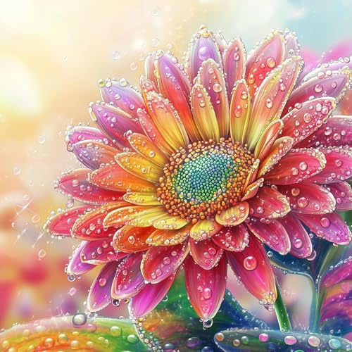 Gänseblümchen Diamant Malerei Set, 5D Blumen Diamond Painting für Erwachsene, DIY Bunte Blumen Diamant Art Kits, Volle Bohrung Blume Diamond Painting, DIY Kunst Handwerk für Wanddekoration (30x30cm)