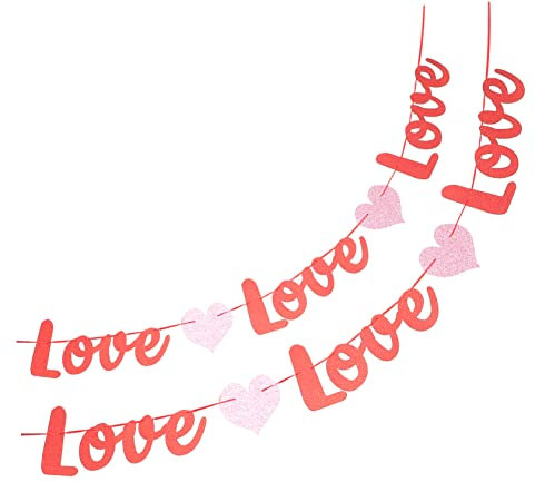 Generisch 2 Stück Valentinstag Pull Flaggen Dekorationen Sackleinen Aufblasbarer Fotokabinen Rahmen Goldene Quasten Jubiläums Mittelstücke Geburtstagsdekoration Braut Banner
