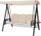 U-MAX 3 Seater Garden Swing Chair, Outdoor Hammock Bench with Adjustable Canopy Thick Padded,with Chair Side Tables Cup Trays For Garden Patio Balcony(Beige)