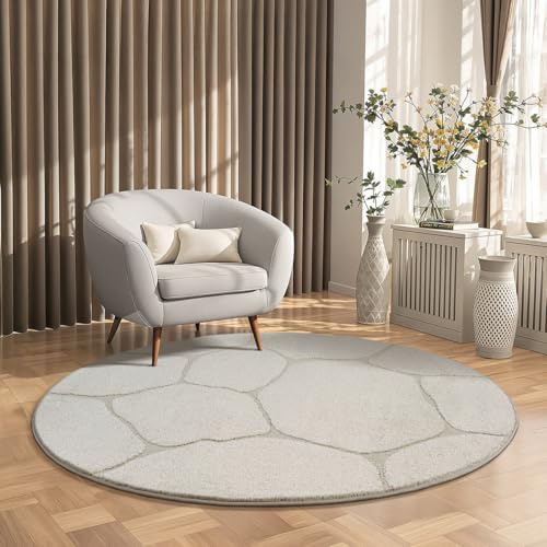 the carpet Everest - Moderner Kurzflor Teppich Hoch-Tief-Struktur, 3D-Effekt, weiche Oberfläche und hohe Flordichte, ideal für Wohnzimmer & Schlafzimmer, Wabenmuster, Creme, 120 cm Rund