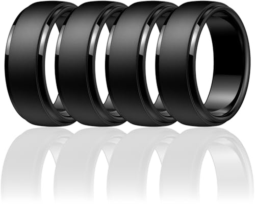 Egnaro Silicone Wedding Ring for Men:Classic Black Rubber Ring Hypoallergenic Ring Gift for Outdoor Gym (Half Size 1/4/7)