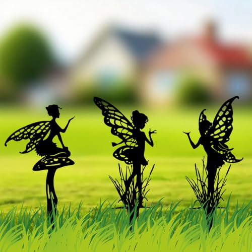 JGZTJXNK Garden fairy metal decoration, suitable for decorating courtyards, flower pots, lawns, and flower beds, also a great gift (Fairy-black-#4)