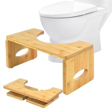 SOONHUA Taburete plegable de bambú para inodoro, altura del asiento con almohadillas antideslizantes para combatir el estreñimiento, hinchazón y eliminación cómoda