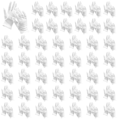 96 Stück Weiße baumwollhandschuhe: Care Handschuhe Baumwolle, Schutzhandschuhe Baumwolle, Bequem und Atmungsaktiv Trikothandschuhe für Hautpflege, Feuchtigkeitsspendende Handschuhe für Mehrzweck