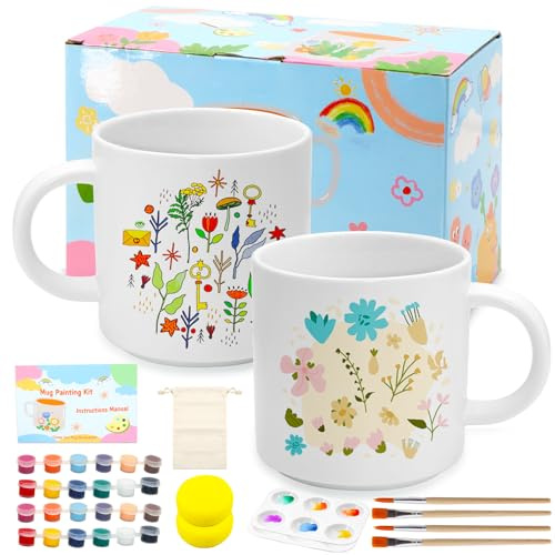KASURE 2 Taza Para Pintar DIY Cerámica Kit Taza Para Pintar Ceramica Incluye kit Pincel Paleta Manual de Instrucciones y Bolsa de Blmacenamiento