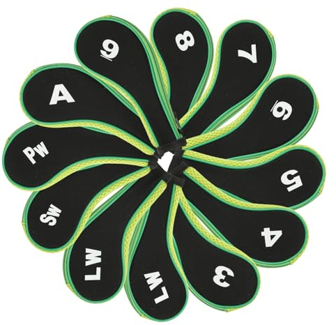 PATIKIL Copri Testa Bastone da Golf, 12 Pezzi Numerati Copri Ferri da Golf Neoprene Copri Testa Driver Regalo per Appassionati di Golf Uomini Donne, Nero/Verde
