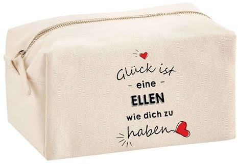 Multifunktionstasche Ellen Glück haben – Kosmetiktasche Kulturbeutel Reiseetui & Büro-Täschchen aus 100% Baumwolle – Geschenkidee Muttertag Geburtstag Schwester Weihnachten Patentante