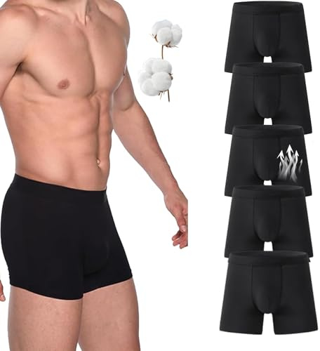 Calzoncillos tipo bóxer para incontinencia para hombre, ultra absorbentes, lavables y reutilizables, de algodón, absorben la humedad, transpirables, color negro, 5 unidades, 4XL