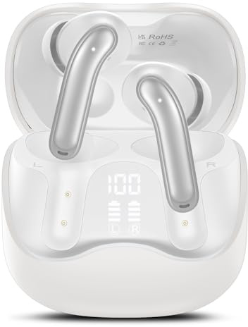 Bluetooth Kopfhörer mit Hybride Aktive Geräuschunterdrückung, In Ear Kopfhörer Kabellos Bluetooth 5.4, 6Mic, 49Std. Wiedergabe, kraftvoller Bass, 8 EQ-Modi, APP-Steuerung, kabelloses Laden, Multipoint