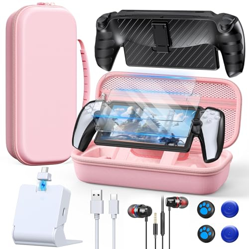 Accessory Bundle for Playstation Portal, Carrying Case for PS Portal, Charger Dock for Playstation Portal, Protective Cover for PS5 Portal, 2 HD Screen Protectors with 4 Thumb Grip,Wired Headset