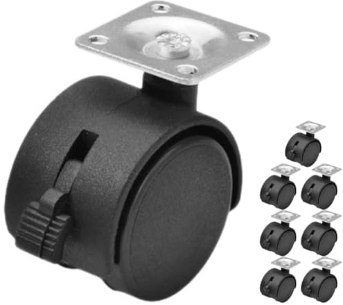 DOITOOL Lot de 8 Roulettes Pivotantes 15 Pouces Frein pour Mobilier de Bureau Roues de Chaise de Bureau en Nylon L-Type Rechange pour Fauteuil Déplacement Fluide et Stable