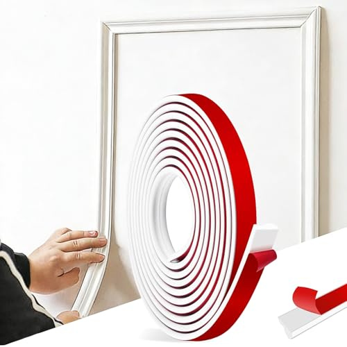 Peel and Stick Wall Moulding Panels, 3M x 3.2CM Dado Rail Self-Adhesive | TPE White Flexible Moulding Trim, for Mirror Frames, Chair Rails and Wall Protection, Add Dimension To Your Home