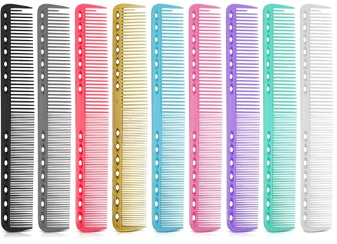 Elegaperma 9pcs Hairdressing Cutting Combs Professional, Hairdressing Comb, Colorful Heat Resistant Bulk Hair Stylist Comb for Men and Women Salon Home (9 Colors)