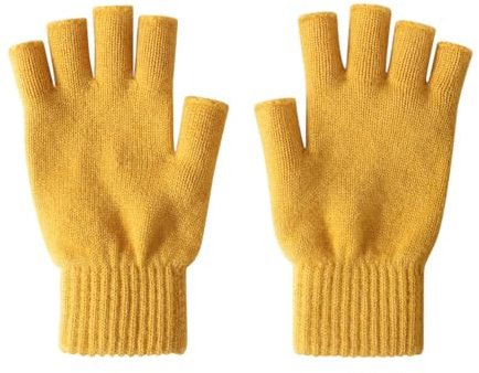 iMongol Mongolian Pure Merino Wool Woman Merino Women Man Men Half Fingers Mid Fingerless Gloves Mittens (Yellow)
