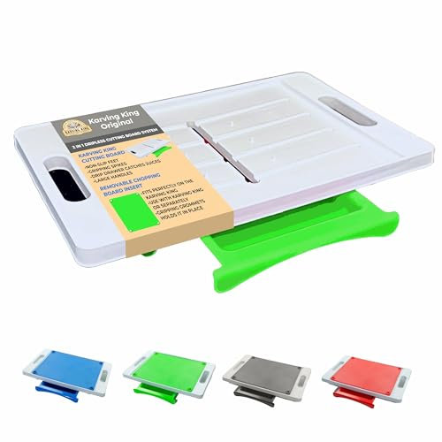 XL Meal Prep System Cutting Board - Large Cutting Board with Juice Groove, Spikes, Drip Tray & Removable Surface - Carving Board - BBQ Essential & Kitchen Gifts - BPA Free Cutting Board - Green