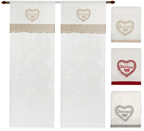 emmevi Tende Finestre Porta Interno Tessuto Lino Semitrasparente Coppia 2 Pz Cuore Quadretti MOD.Tenda Bonheur 1 CONF 60X240 Grigio