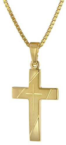 trendor Kreuz Anhänger Gold 333 mit goldplattierter Silberkette 75676 | elegantes Schmuckstück für Damen und Herren, Anhänger aus Echtgold, schöne Geschenkidee