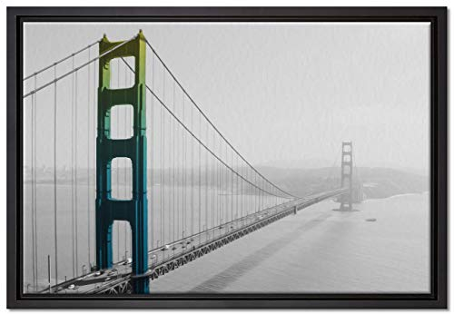 Pixxprint Golden Gate Bridge Regenbogen Leinwandbild 60x40 cm im Bilderahmen, Wandbild, Schattenfugenrahmen, Kein Poster