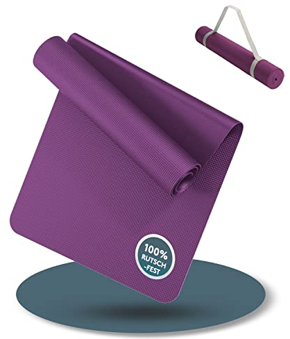 LILENO SPORTS Yogamatte Beere (180 x 60 cm) mit Tragegurt – Sport- und Yogamatte, ultra rutschfest, 4 mm dick – Gymnastik- und Fitnessmatte für Training