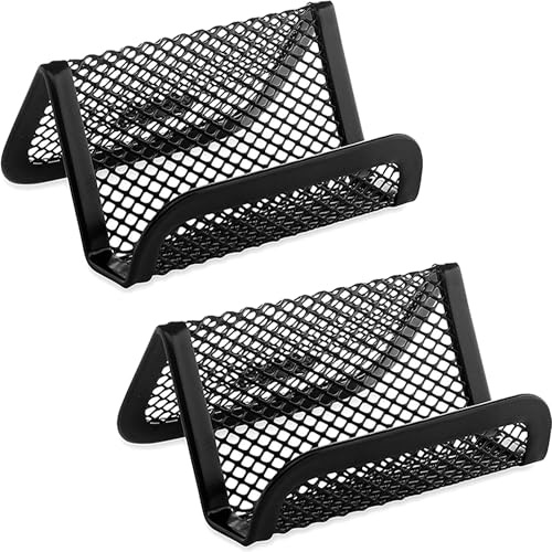 YUEMING Porta Biglietti da Visita, Biglietti da Visita Metal Mesh Espositore Carte Organizzatore da Scrivania Ufficio Porta Cellulare per Scrivania, Ufficio, Biglietti da Visita (Nero)