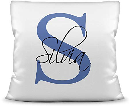 Print Royal Namenskissen mit Wunschname und WUNSCHBUCHSTABE inkl. Kissenfüllung in Blau - Persönliche Geschenkidee PERSONALISIERT/Deko für Wohnzimmer Schlafzimmer/Buchstabenkissen