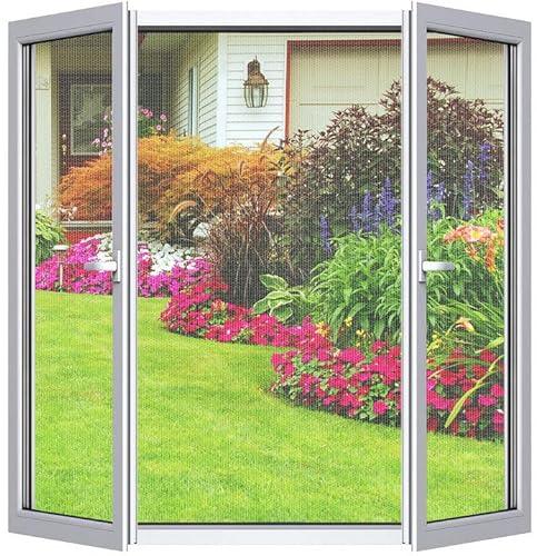 Cinkee Moustiquaire Fenêtre Peut être coupé individuellement | Pour fenêtres jusqu'à 130cm x 150 cm |Lot de 2 moustiquaire fenetre ajustable en maille fine, sans perçage, avec ruban adhésif -Blanc