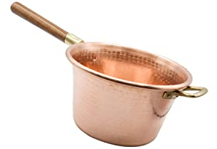 CREARTISTIC Chaudron pour Polenta avec Manche en bois - 25 cm, 3.5L Casserole Cuivre, Massif Martelé à la Main, pour le Fromage et la Pâtisserie, 4/5 personnes, Fait Main - 100% Made in Italy