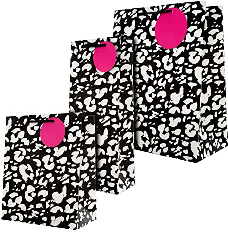 Hallmark Multi Occasion Gift and Bottle Bags Bundle - 1 Large and 1 Medium Gift Bag, with 1 Bottle Bag in 1 Contemporary Leopard Print Design