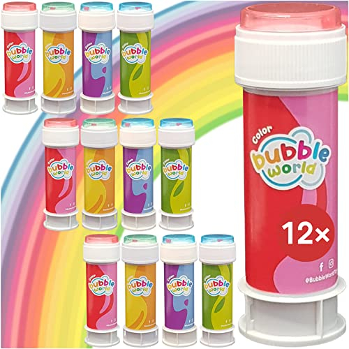 Conipa® 12 Stück Seifenblasen Kinder Mitgebsel für Kindergeburtstag, Hochzeit & Standesamt (je 60ml) - Give Aways & Gast-Geschenke Luftblasen Großpackung (Mitbringsel) - Soap Bubbles Set