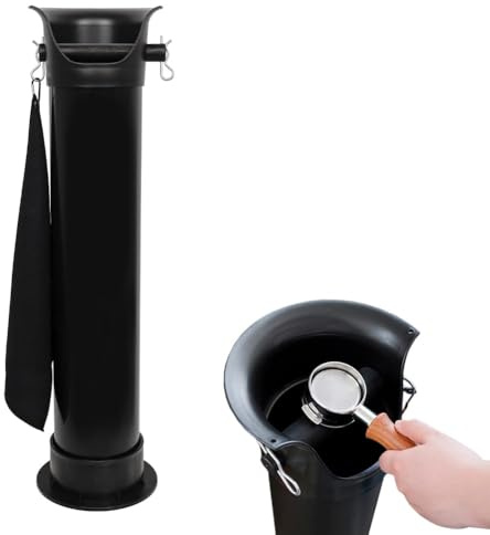 watchget Commercial Espresso Knock Box - Floor Standing Coffee Ground Bin with Removable Bar, Non-Slip Base, Heavy-Duty Barista Dump Bin Includes 30 Garbage Bags, Black