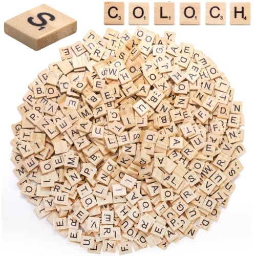 Coloch 1000 Stück Scrabble Buchstaben Holz, Buchstaben von A-Z Puzzle, Holz Fliesen mit Ziffern, Großbuchstaben zum Basteln, Anhänger, Rechtschreibung, Schlafzimmer Decor, Brettspiele