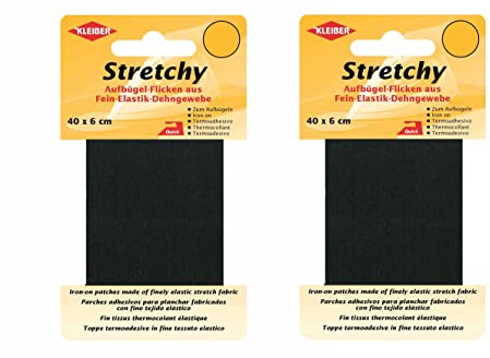 Bügel Flicken Aufbügelflicken Marke Kleiber Stretchy 100% Polyester 2er Set Reparatur Flicken für Stretchstoffe 2 Flicken a 40cm x 6 cm Dehnbar Schwarz