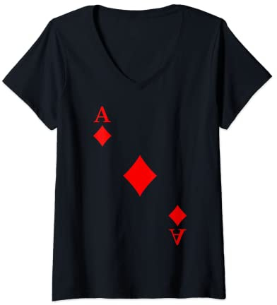 Damen Spielkarte Karo Ass Poker Kartenspiel Rommé Karneval Kostüm T-Shirt mit V-Ausschnitt