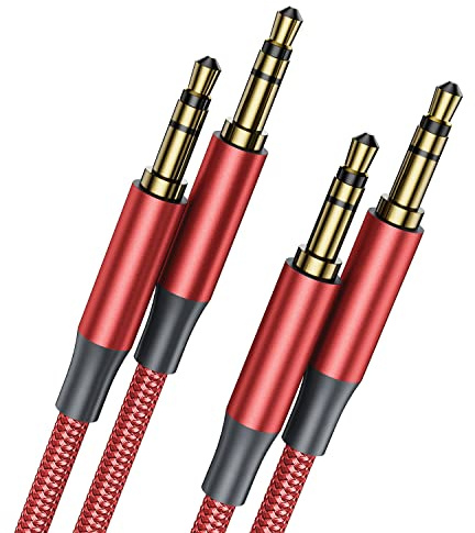 3.5mm Aux Cable Auxiliary Audio Cable, [2 Pack 2m3m] Braided Male to Male Headphone Cord Hi-Fi Sound Aux Cord Compatible for Car/Home Stereos,Speaker,Sony,Echo Dot,Headphones,Beats,iPod iPad etc.-Red