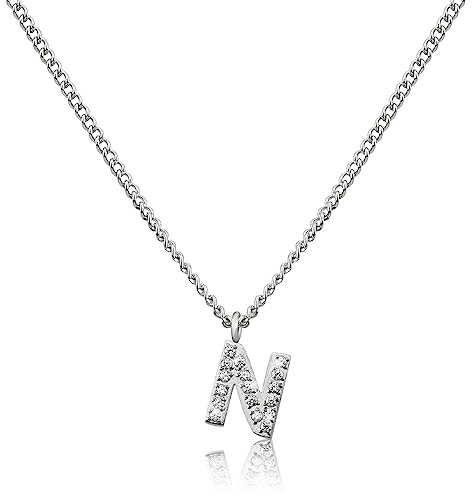 GD GOOD.designs EST. 2015 Cadena con letras de plata para señoras I Collar respetuoso con la piel con colgante de inicial I Cadena de letras de acero inoxidable de plata. (N)