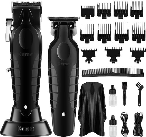 KEMEI Svart professionell hårklippare och trimmer set, elektriska hårklippare för män, sladdlösa frisörklippare, T-blad, konturtrimmer, USB-laddningsbar, km-2296, km-2299