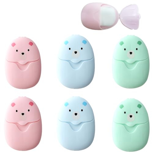 cwdvovy 6 Pezzi 300 Fogli di Sapone da Viaggio, Sapone in Fogli Fogli di Sapone di Carta Portatile Monouso con Scatola per Viaggio Escursionismo Campeggio