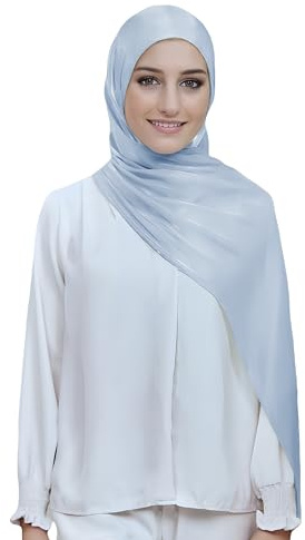 Lina & Lily Sheen Shimmer dam crepe halsduk sjal wrap huvud hijab lätt, Ljusblått, one size