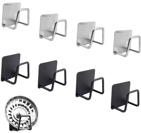 0XBIT Soporte Estropajo Fregadero, 8 Piezas Soporte Esponja Fregadero, Dos Colores, Autoadhesivo Porta Estropajos Fregadero, Soporte de Esponja Inoxidable, para Cocina y Baño