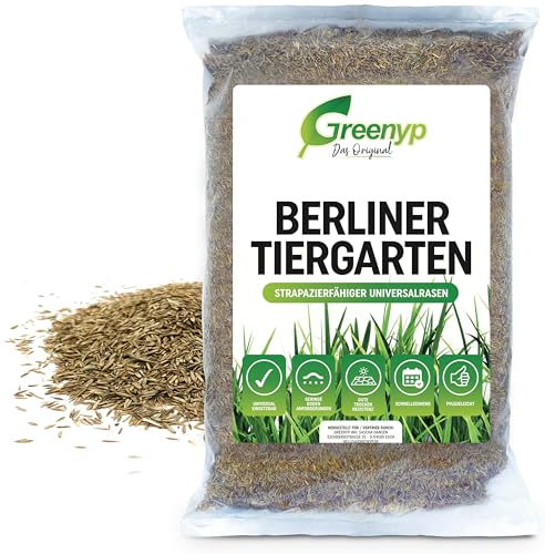 Rasensamen Berliner Tiergarten I Rasensamen schnellkeimend I robuster Universalrasen Zierrasen Rasen Nachsaat I Greenyp Grassamen Rasensaat Gras - ideal als Neu- und Nachsaat. (100m² / 2,5kg)