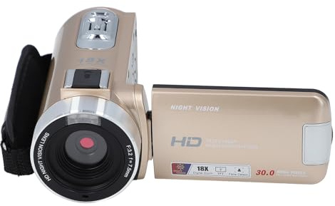 GOWENIC Digitalkamera-Recorder, Full HD 1080P 30 MP Videokamera-Camcorder mit 3,0 Zoll 270 ° Drehbarem LCD, 18-fachem Digitalzoom, Nachtsicht, Anti-Shake-Video-Camcorder (Gold)
