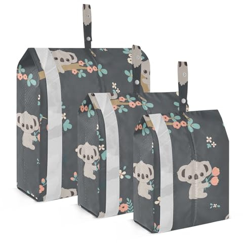 Set di 3 cubi da viaggio per valigie, carino koala diverse pose, organizer per vestiti, borse per coperte per armadio pieghevole grandi borse a chiusura lampo