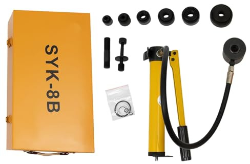 Ciounmb Hydrauliskt plåthålsset: 6 hålstämplar, metallhålslagsset – Knockout-stansarsats med pump, gul, stål med plastbeläggning, 8T, 22–60 mm