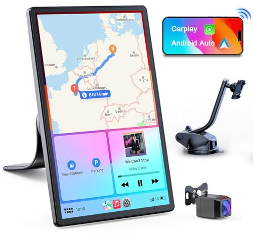 Avylet 8'' Tragbares Carplay Display für Apple CarPlay & Android Auto, 1440x900 Touch Bildschirm, Magnetische Halterung, OTA-Updates, 1080P Rückfahrkamera, Bluetooth, Sprachsteuerung, GPS-Navigation
