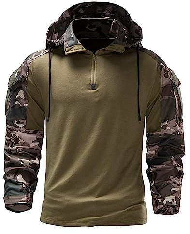 Foweknow Hoodie Men's Camouflage Pullover Tactical Long Sleeve Combat Hooded Jacket Paintball Airsoft Army Military Uniform Fashionable Simplicity Versatile Functional Shirt, Green, XXL