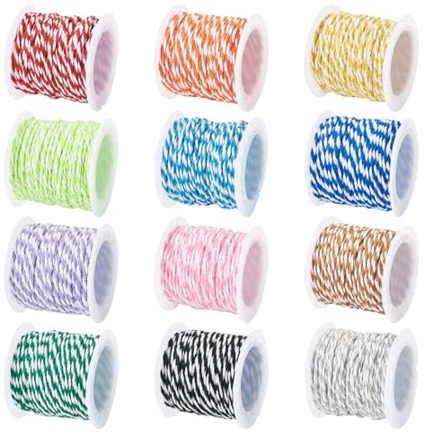 Magibeads Makramee-Schnur, 12 Rollen, 1,5 mm, 12 Farben, gedrehte Perlenarmbandschnüre, zweifarbiges Baumwoll-Makramee-Seil für DIY-Schmuckherstellung, Wandbehang, Pflanzenaufhänger, Basteln, 130 m